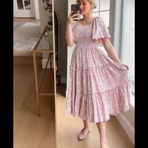 Ivy City Co Pink floral smocked tiered Dress